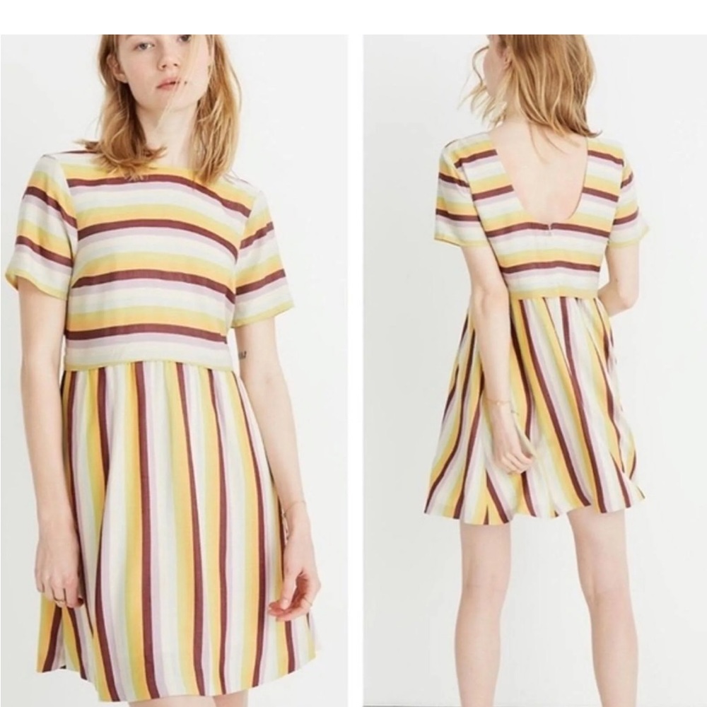 Madewell Striped Mini Dress - Yellow, Purple, White